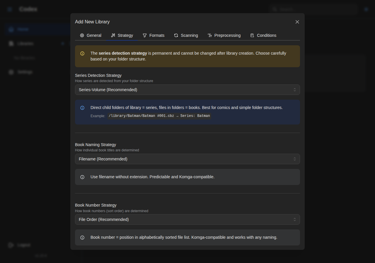 Add Library - Strategy Settings